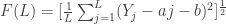F(L) = [\frac{1}{L}\sum_{j = 1}^L ( Y_j - aj - b)^2]^{\frac{1}{2}}