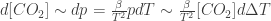 d[CO_2] \sim dp = \frac{\beta}{T^2} p dT \sim \frac{\beta}{T^2} [CO_2] d\Delta T 