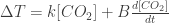 \Delta T = k[CO_2] + B \frac{d[CO_2]}{dt}