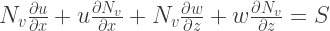 N_v \frac{\partial u}{\partial x} + u \frac{\partial N_v}{\partial x} + N_v \frac{\partial w}{\partial z} + w \frac{\partial N_v}{\partial z} = S